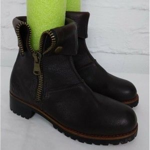 KLR Women's Brown Leather Boots Side Zip Chunky Heel Y2K 11017 Size 7